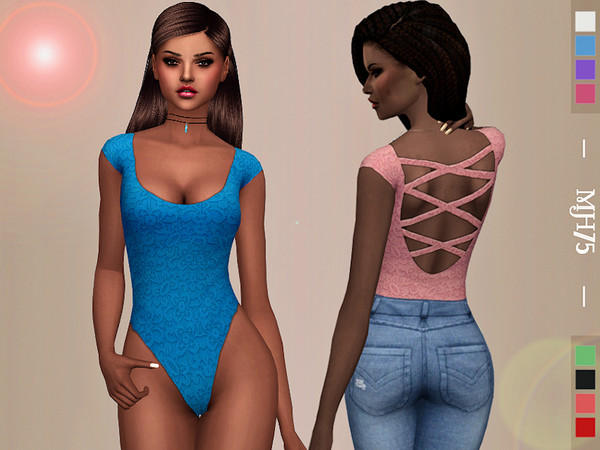 Sims 4 — S4 Lace Bodysuit [Top] by Margeh-75 — -Lace bodysuit top with designer reverse side -cas thumbnail -8 colours To