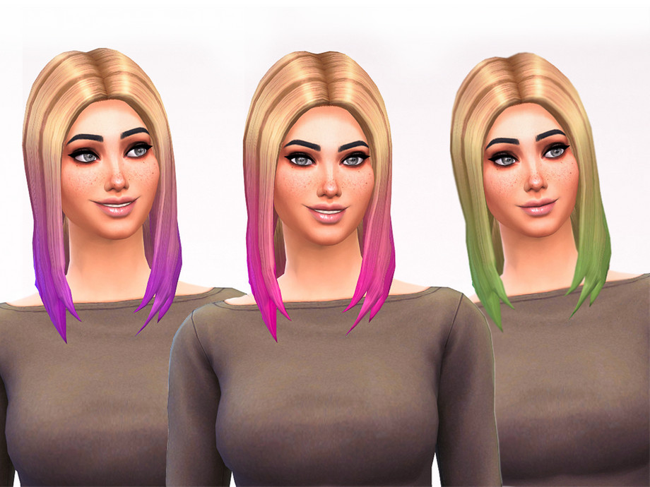 The Sims Resource - Dip Dye Straight Hair Recolour Pink, Purple, Green,  Blonde