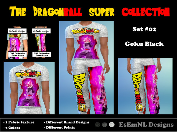 Sims 4 — Dragonball Super Collection - Set #02 by EsEmNL — These T-Shirts and pants are available in 3 colors (black,