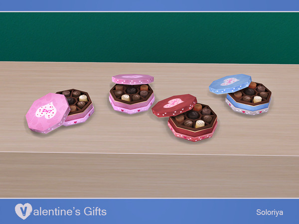 Sims 4 — Valentine's Gifts. Candies by soloriya — A round box with candies. Part of Valentine's Gifts set. 3 color