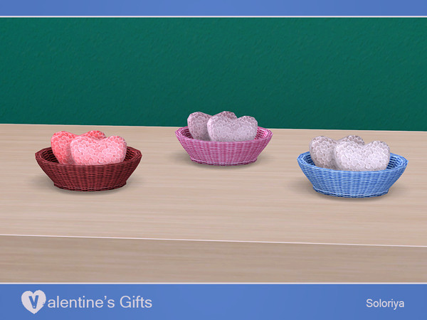 Sims 4 — Valentine's Gifts. Basket with Two Hearts by soloriya — Basket with two plush hearts. Part of Valentine's Gifts