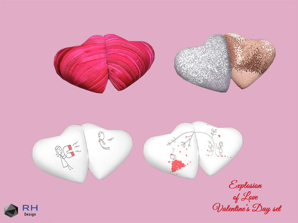 Sims 4 — HVD Heart Pillows by RightHearted — Double the hearts, double the love! Soft valentine heart shaped cushions.