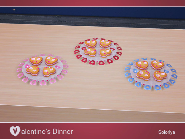 Sims 4 — Valentine's Dinner. Heart Cookies by soloriya — Heart cookies with flowers on a tray. Part of Valentine's Dinner