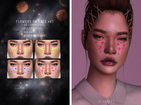 Sims 4 — Flowers on face #01 by Scarlett-content — - HQ compatible; - all genders; - all ages. 