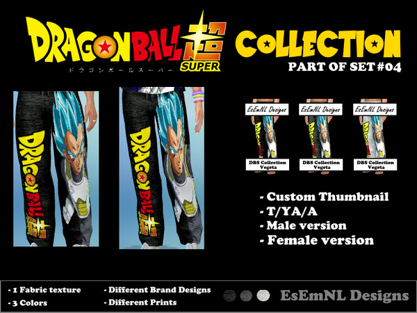Sims 4 — Dragonball Super Collection - Vegeta Pants by EsEmNL — These Sweatpants are available in 3 colors (black, grey