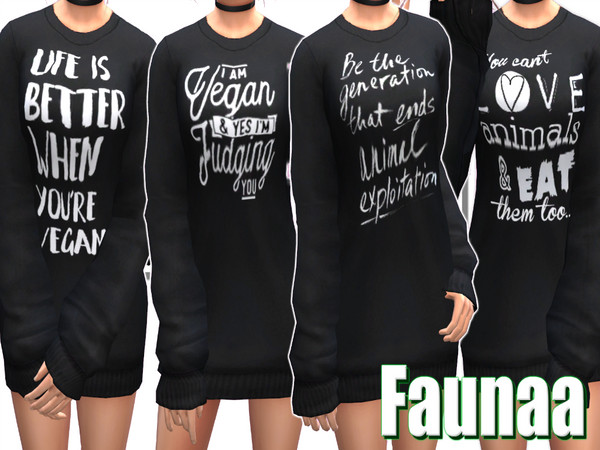 Sims 4 — Vegan Sweater Dress Recolor-  Mesh Needed by faunaa — Vegan Print Recolor of Sentate's Kourtney Sweater Dress.