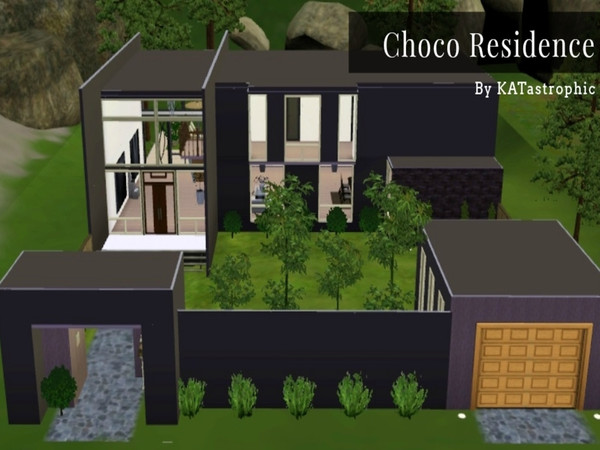 Sims 3 — Choco Residence by KATastrophic — A contemporary chocolate-colored home for your sims. It has three bedrooms,