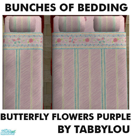 Sims 2 — TL - Kids Bedding ButterflysFlowers Purp by TabbyLou — Butterflys & Flowers in Purple bedding in Bunches of