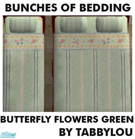 Sims 2 — TL - Kids Bedding Butterflyflowers Green by TabbyLou — Butterflys & Flowers in Green bedding in Bunches of