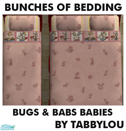 Sims 2 — TL - Kids Bedding Bugs + Babs Babies by TabbyLou — Baby Looney Tune Bugs & Babs babies in pink bedding in