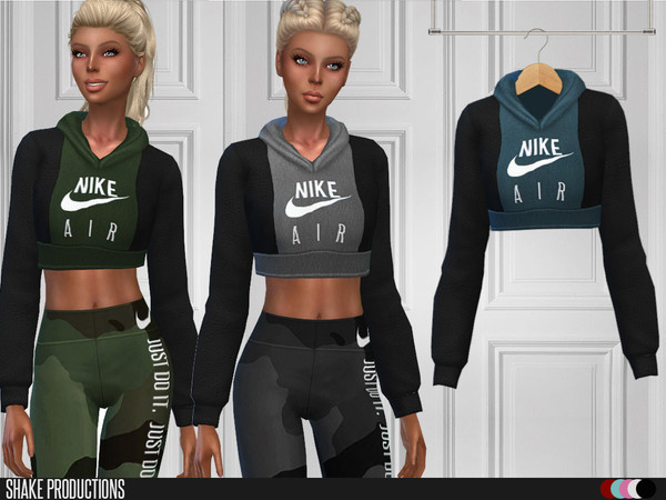 Sims 4 — ShakeProductions 106-3 by ShakeProductions — Crop Hoodie Tops/Sweatshirts New Mesh All LODs Handpainted 9 Colors