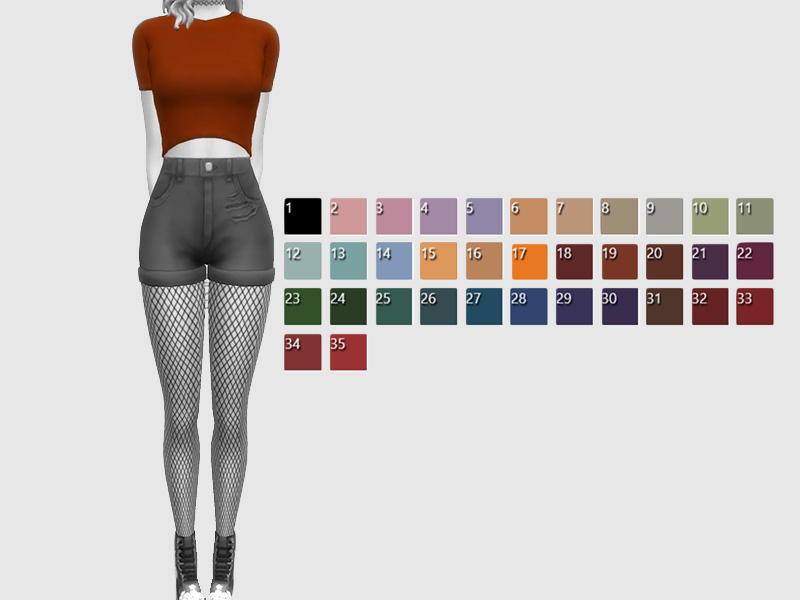 Sims 4 — Cropped T-shirt Maxis Match by SillySimmerAf — Cropped T-Shirt All LOD'S 35 Swatches Custom CAS Thumbnail