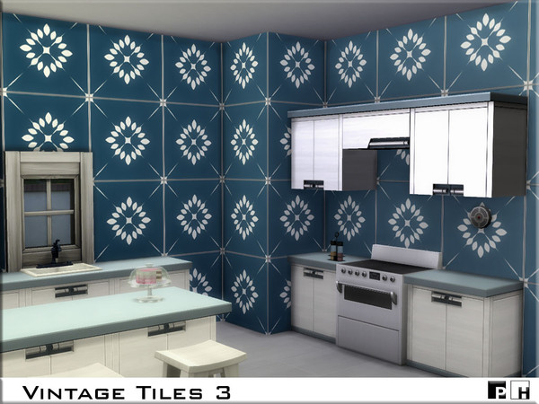 Sims 4 — Vintage Tiles 3 by Pinkfizzzzz — Beautiful walls for your beautiful sims homes. 4 different styles in 3