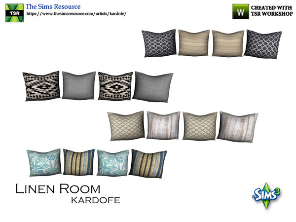 Sims 3 — kardofe_Linen Room_Cushions by kardofe — Group of four cushions to place on the sofa