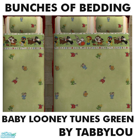 Sims 2 — TL - Kids Bedding Looney Babies Green by TabbyLou — Looney Tunes Babies in Green bedding for Bunches of Bedding