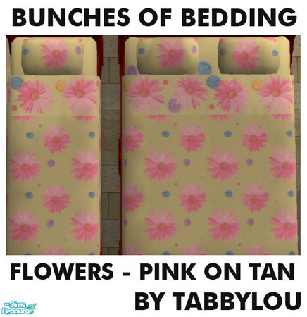 Sims 2 — TL - Kids Bedding Flowers Pink On Tan by TabbyLou — Flowers, Pink on Tan bedding for Bunches of Bedding Group 3