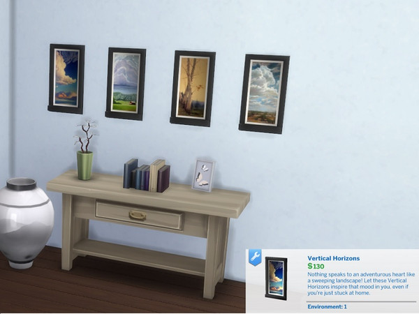 Sims 4 — Vertical Horizons: Skies by paperbag — Another small portrait, this time with an array of Oil paintings. Sky