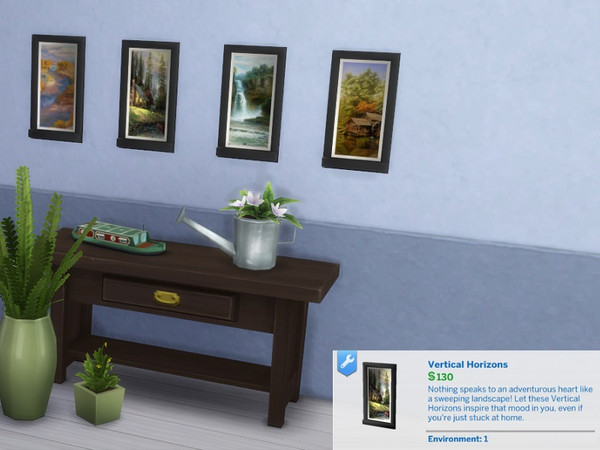 Sims 4 — Vertical Horizons: Water by paperbag — Another small portrait, this time with an array of Oil paintings. Water