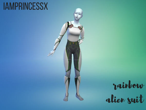 Sims 4 — Rainbow Alien Suit (Get To Work) by iamprincessx — A simple, rainbow recolor of the classic female alien suit