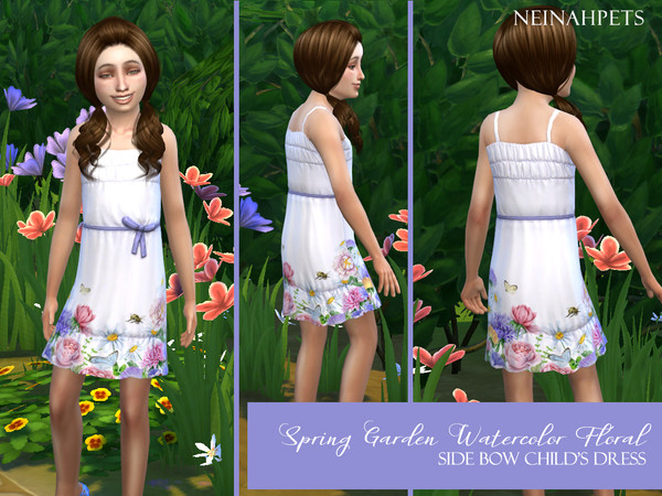 Sims 4 — Spring Garden Watercolor Dress by neinahpets — Adorable! A beautiful spring garden with butterflies and bees