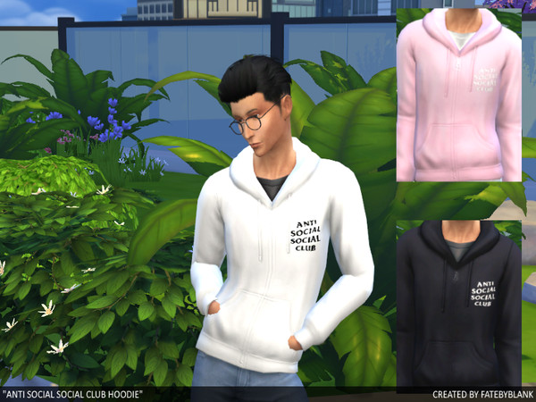 Sims 4 — Anti Social Social Club Hoodie by fatebyblank — Anti Social Social club zipped hoodie in 3 different color ways.