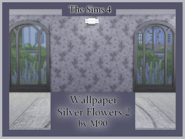 Sims 4 — M90 Silver Flowers 2 by Mircia90 — Elegant wallpaper with flowers in shades of gray by Mircia90. Made in Sims 4