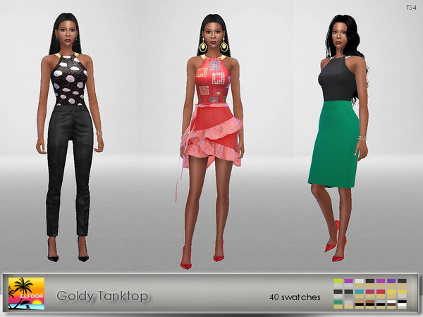 Sims 4 — Goldy Tanktop by Elfdor — - 40 swatches - new mesh (EA edit) - tuck in version - base game compatible - maxis