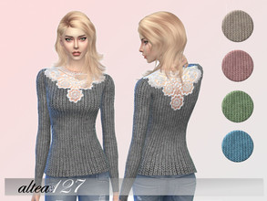 Sims 4 — Romantic shirt by altea127 — shirt with lace neckline available in 5 pastel colors