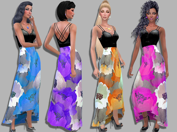 Sims 4 — Elora by _Simalicious_ — Long dress with flowers Teen to elder, 8 colors, everyday, formal and party New mesh,