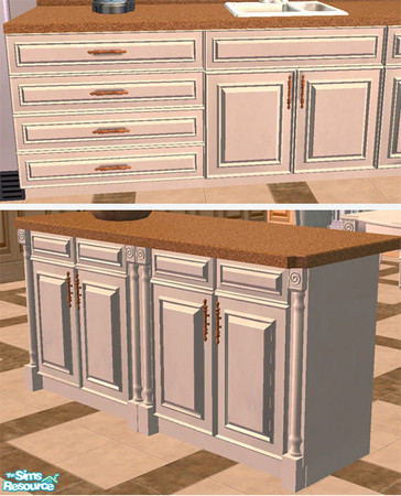 Sims 2 — Tuscan Kitchen - Antique White Counters by phoenix_phaerie — Antique White/Vintage Gold recolor of the Tuscan