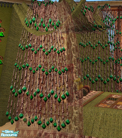 Sims 2 — Indian Inspired III RC 1 - Beaded Drape by Simaddict99 — Green and antique gold beaded drape recolor.