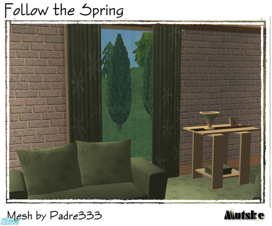Sims 2 — Follow the spring - Curtain Dark Green by Mutske — Curtain in dark green with flower. Recolor from Padre333.