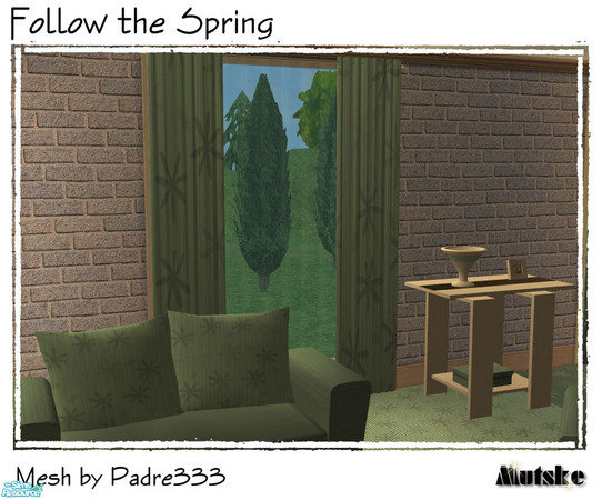 Sims 2 — Follow the spring - Curtain Light Green by Mutske — Curtain in light green with flower. Recolor from Padre333.