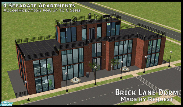 Sims 2 — Brick Lane Dorm - University by Creative Sim — This university dorm complex holds 4 modern, matching separate