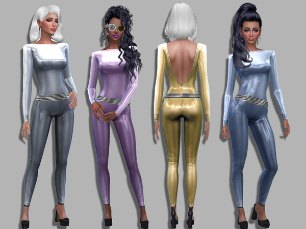 Sims 4 — Spacer by _Simalicious_ — Shiny jumpsuit with metal belt 8 colors, teen to elder, sportwear, everyday and party
