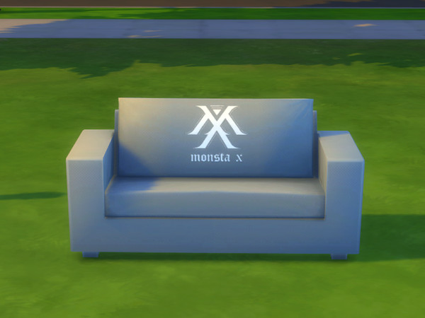 Sims 4 — Monsta X Couch by alexathecat — Monsta X Couch! Medium Grey with white logo! ENJOY!