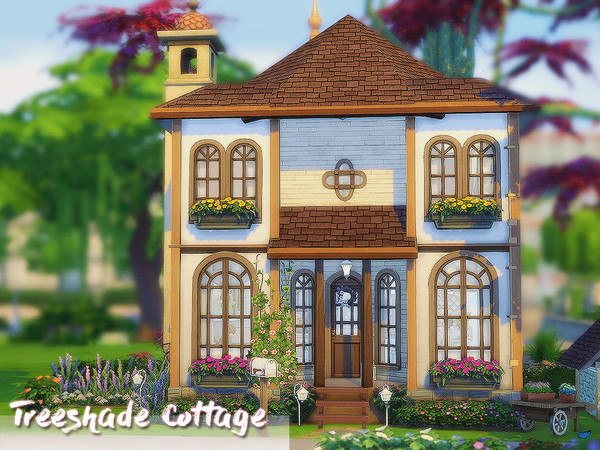 Sims 4 — TreeShade by KuroSIMs — A cute cottage with a big terrace and a lake-ish pool. On the first floor there's a