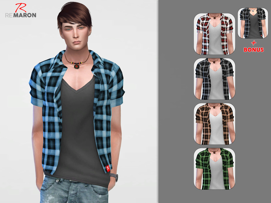 The Sims Resource - Grid shirt for men