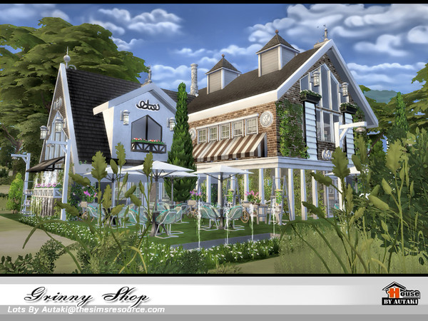 Sims 4 — Grinny Shop by autaki — Grinny Shop. A modern Cafe for your sims. Retail. I hope you'll have fun with it.