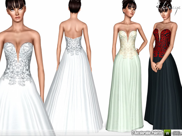 The Sims Resource - Strapless Deep V-Neck Gown