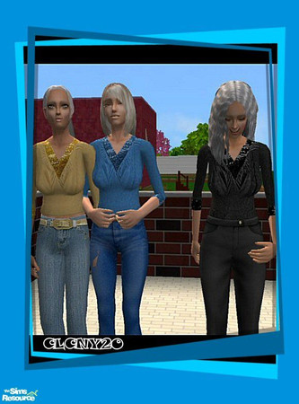 Sims 2 — Diamond Tops For Elder Females by clcny20 — The set of these diamond-collared cotton tops for elder females.