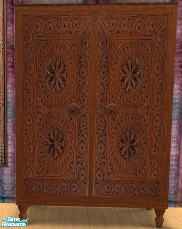Sims 2 — Indian Inspired Living III - Armoir by Simaddict99 — hand carved wood armoir- fully animated. <strong>Note this