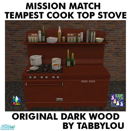 Sims 2 — TL - MM Tempest CookTop Orig Dark Wd by TabbyLou — Original Maxis Dark Wood for Request by Love2Decorate for a