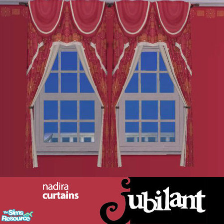 Sims 2 — Nadira Bedroom Set - Curtains by Jubilant — Nadira red curtains with cream trim and orange and red flowers. It