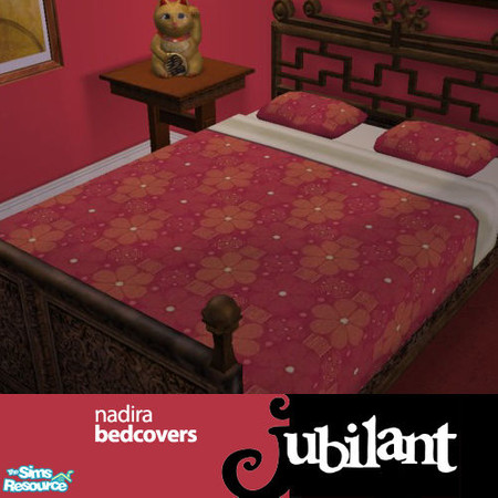 Sims 2 — Nadira Bedroom Set - Bedcovers by Jubilant — These bedcovers are red with orange and red flowers. It is an