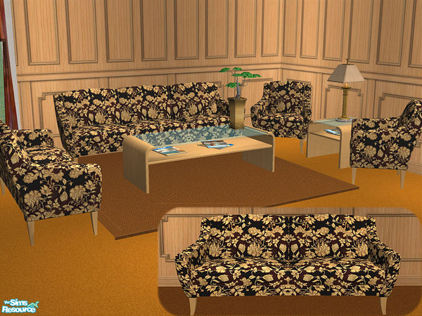 Sims 2 — Winter Living Collection - Brown Floral by TSR Archive — recolor of amarante lounge suite by flem and shtinky of
