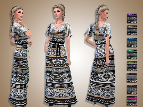 Sims 4 — Melina by _Simalicious_ — Etnic dress for everyday and party Teen to elder, 8 swatches New mesh, all lods