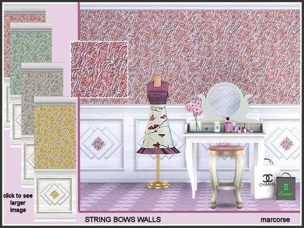 Sims 4 — String Bow Walls_marcorse by marcorse — Bi-coloured narrow ribbon, tied in a bow . .in a bow . in a bow . .