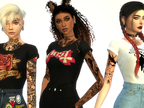 Sims 4 — syrena's band shirts by syrenas — mesh by ea. 8 swatches. nothing too fancy, just a few of my favorite bands. i
