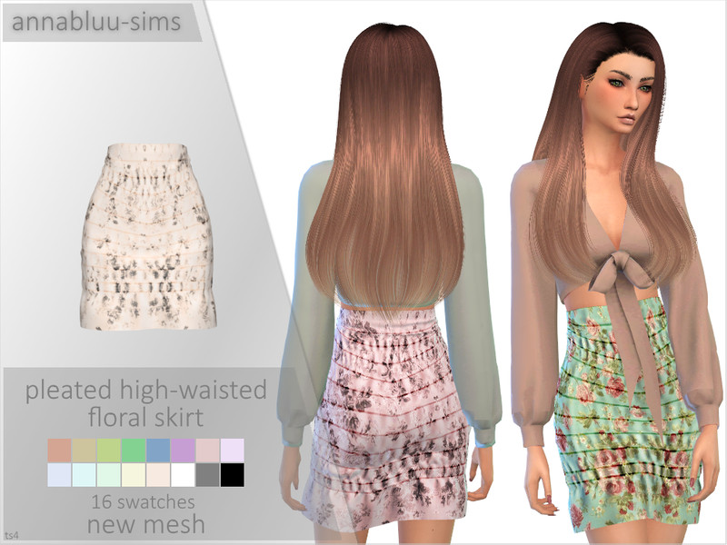 Sims 4 The Sims Resource | Annabluu's Pleated High-Waisted Floral Skirt by TSR Creator